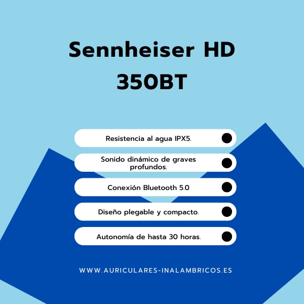 Auriculares de diadema inalámbricos Sennheiser HD 350BT en color blanco, destacando su diseño plegable.