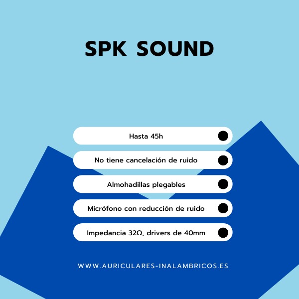 Auriculares inalámbricos de botón SPK SOUND junto a su estuche de carga.