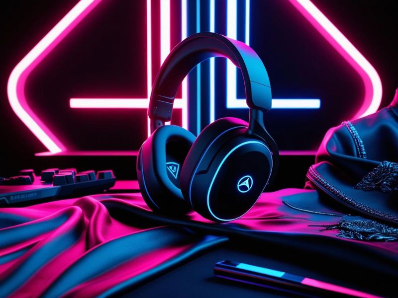 Auriculares inalámbricos de baja latencia Ilustración de un gamer concentrado usando auriculares inalámbricos, con gráficos de ondas de sonido rápidas que simbolizan la baja latencia.